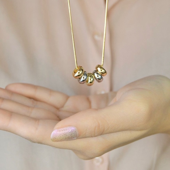 Five Beads 14k Gold Chain -Gold Silver Rose Gold Color Bead Luxury Necklace - Picture 6 of 10